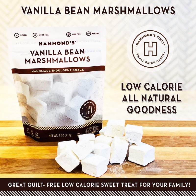 Hammond’s Candies Gourmet Marshmallows - Vanilla Bean | Great for Snacking, Hot Chocolate, S’mores, Baking | Gluten-Free, Kosher, Handcrafted in the USA | 4 Pack - Image 4